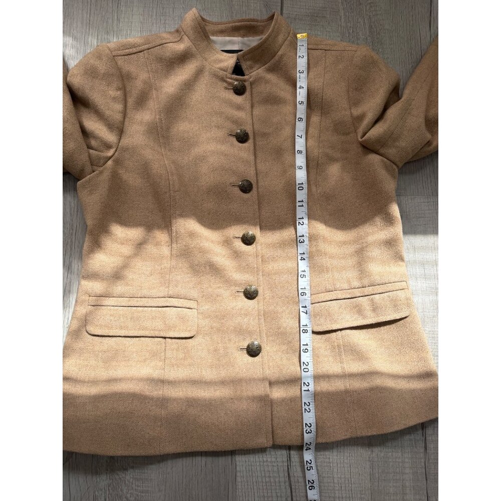 Banana Republic Womens Size 8 Tan Military Style Blazer Wool-Blend Crest-Buttons - Picture 5 of 7